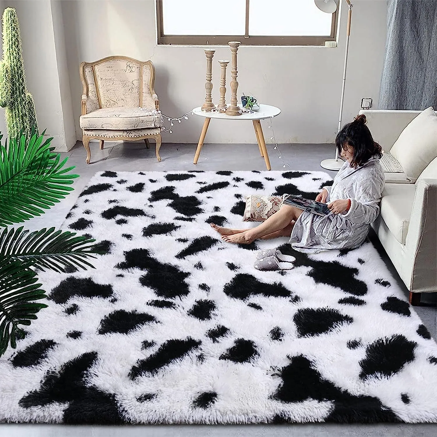 High Pile Shag Moroccan Geometric Rugs Non-Slip Indoor Floor Carpet Washable