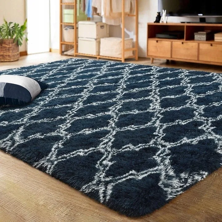 High Pile Shag Moroccan Geometric Rugs Non-Slip Indoor Floor Carpet Washable