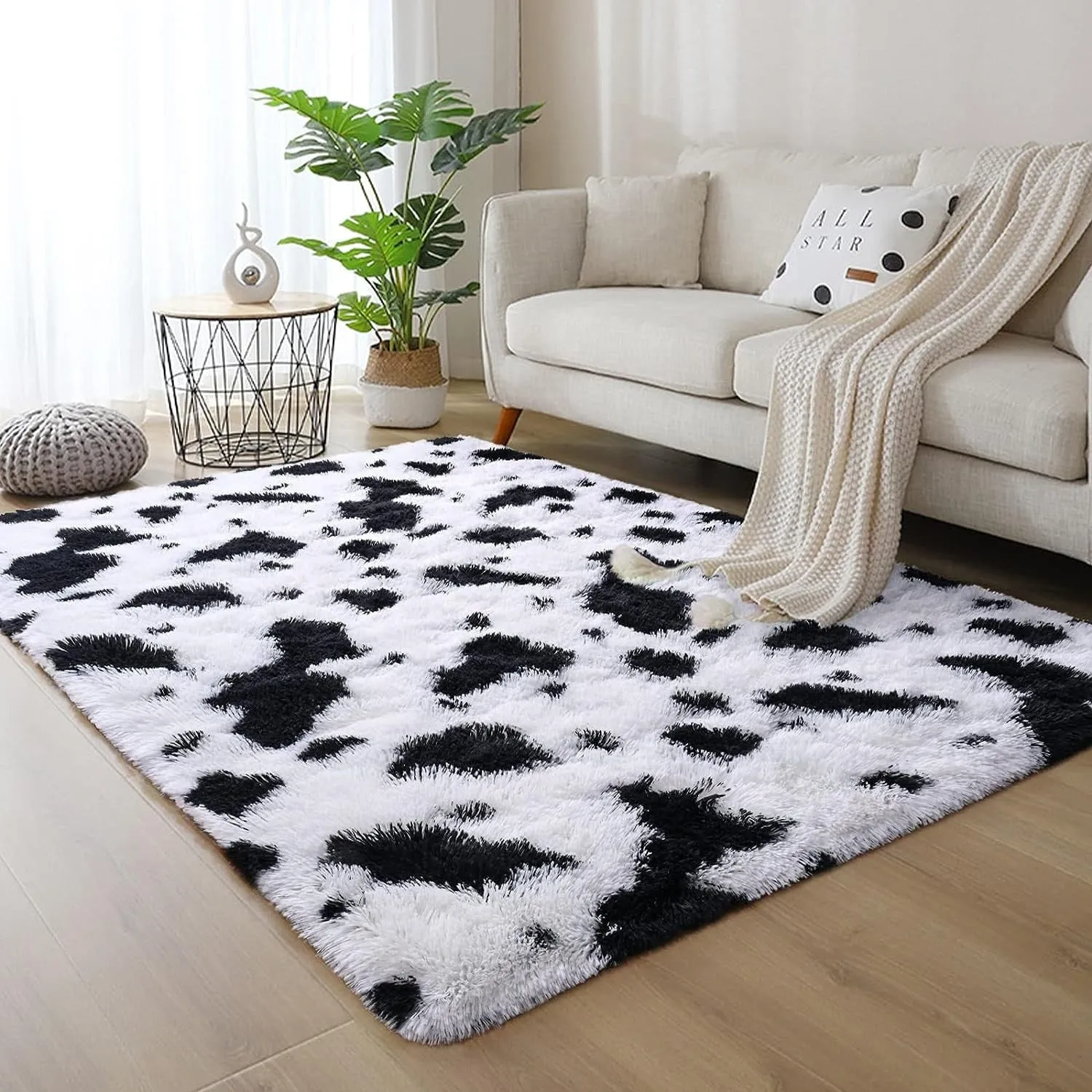 High Pile Shag Moroccan Geometric Rugs Non-Slip Indoor Floor Carpet Washable