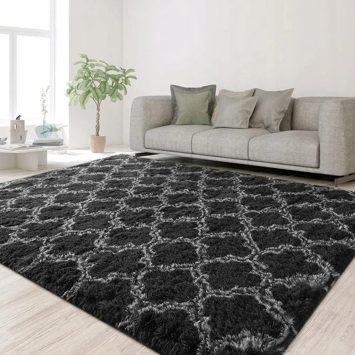 High Pile Shag Moroccan Geometric Rugs Non-Slip Indoor Floor Carpet Washable