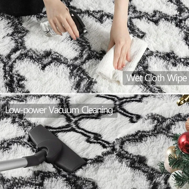 High Pile Shag Moroccan Geometric Rugs Non-Slip Indoor Floor Carpet Washable