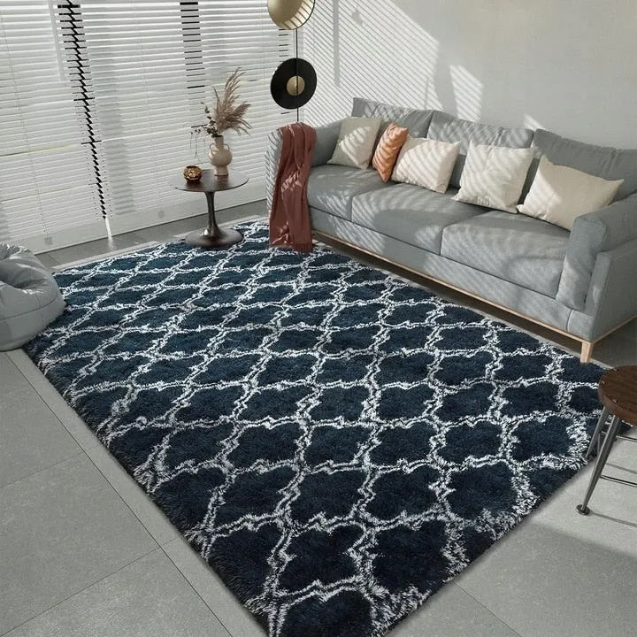 High Pile Shag Moroccan Geometric Rugs Non-Slip Indoor Floor Carpet Washable