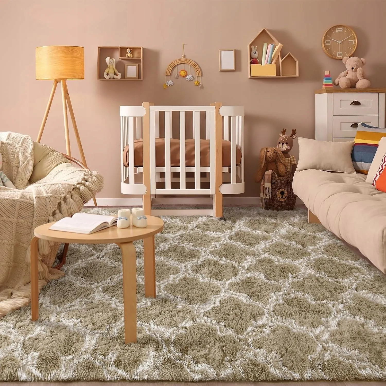 High Pile Shag Moroccan Geometric Rugs Non-Slip Indoor Floor Carpet Washable