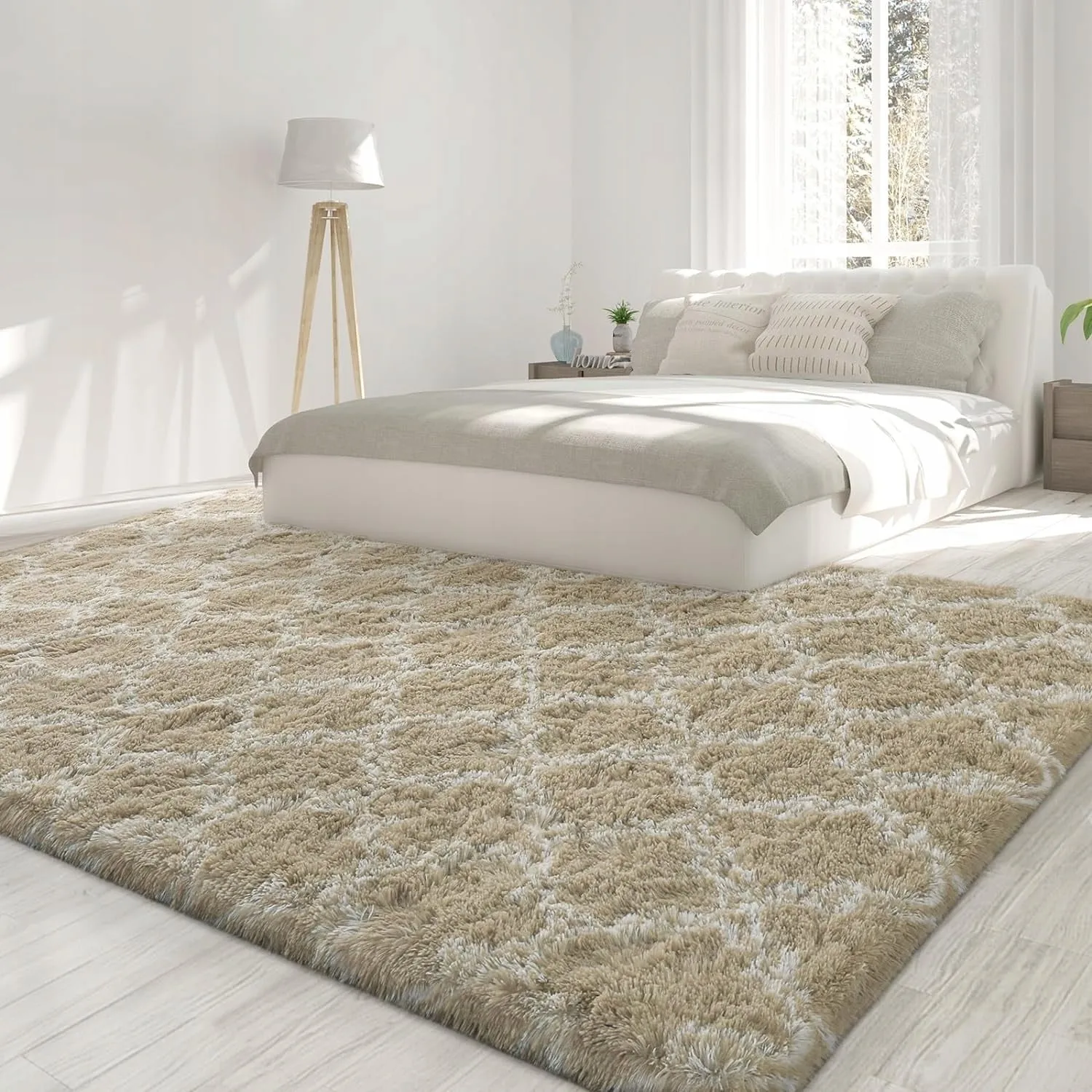 High Pile Shag Moroccan Geometric Rugs Non-Slip Indoor Floor Carpet Washable