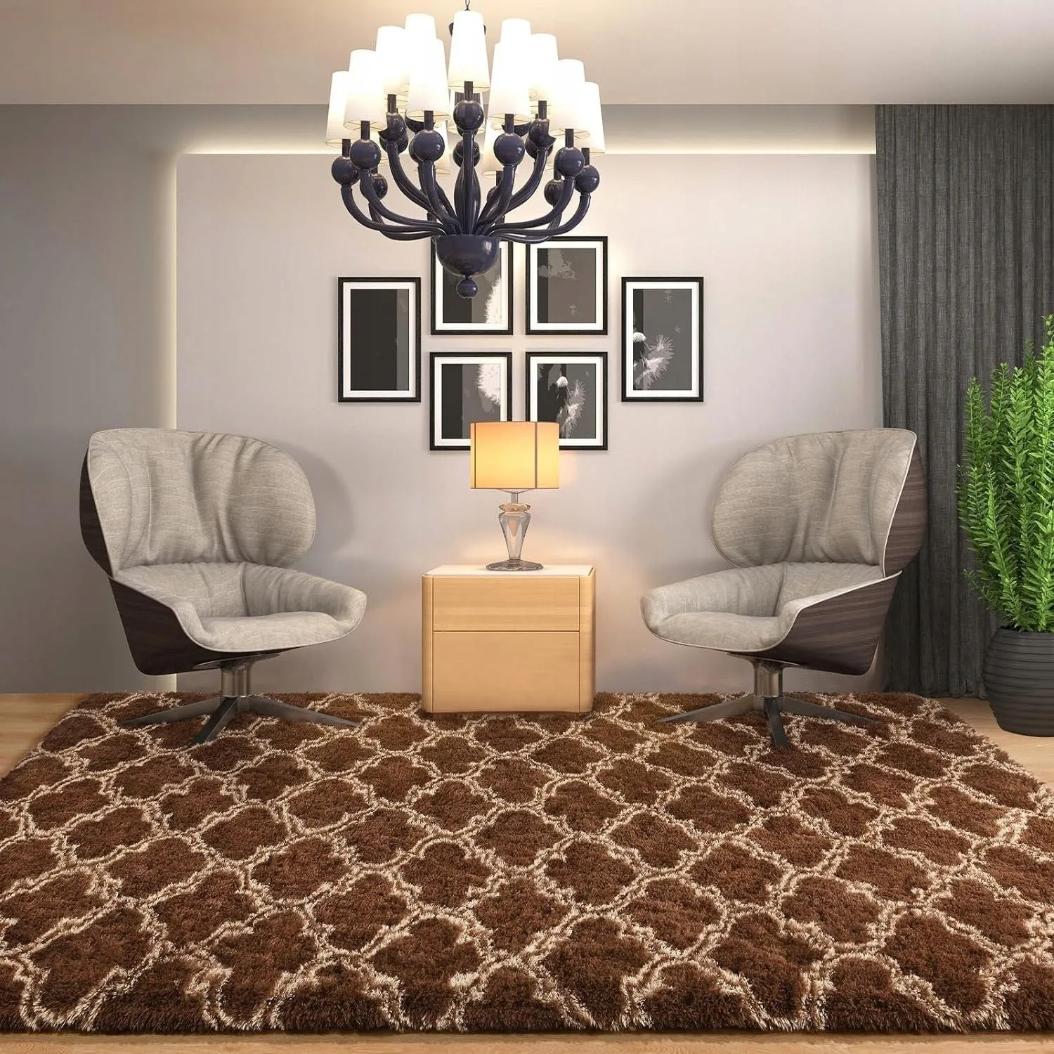 High Pile Shag Moroccan Geometric Rugs Non-Slip Indoor Floor Carpet Washable