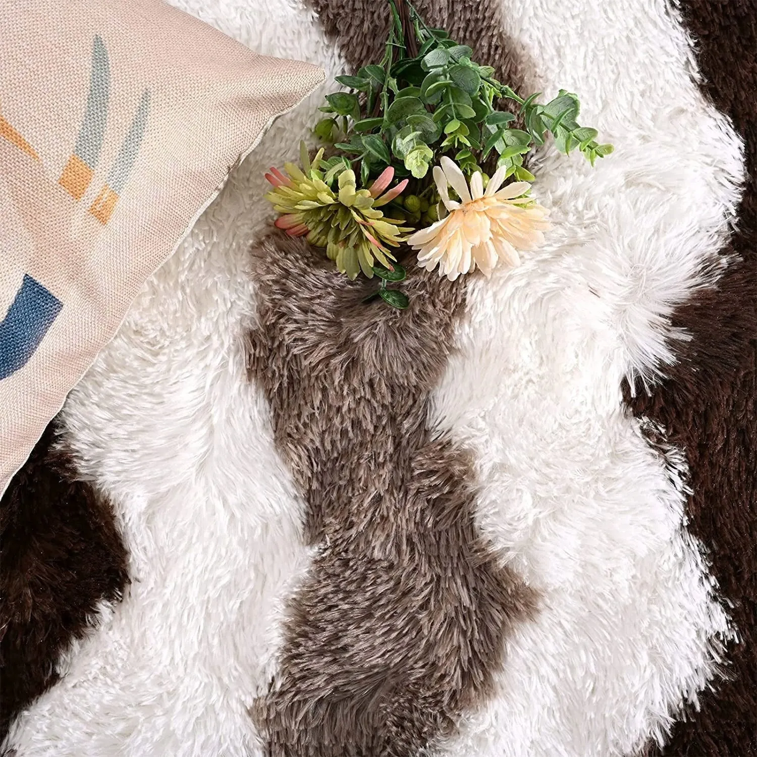High Pile Shag Moroccan Geometric Rugs Non-Slip Indoor Floor Carpet Washable
