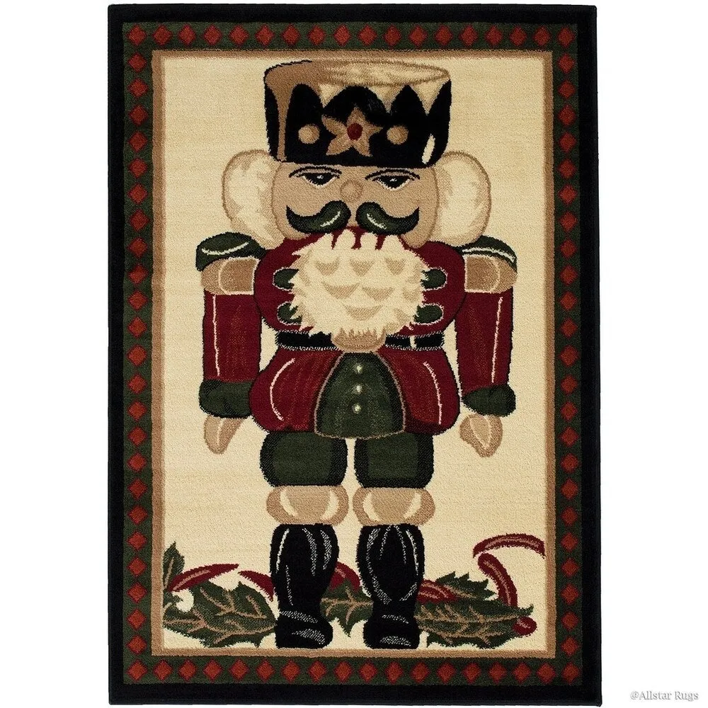High Quality Woven Christmas Nutcracker with Diamond Design Border Area Rug - 4' 7 x 3' 3