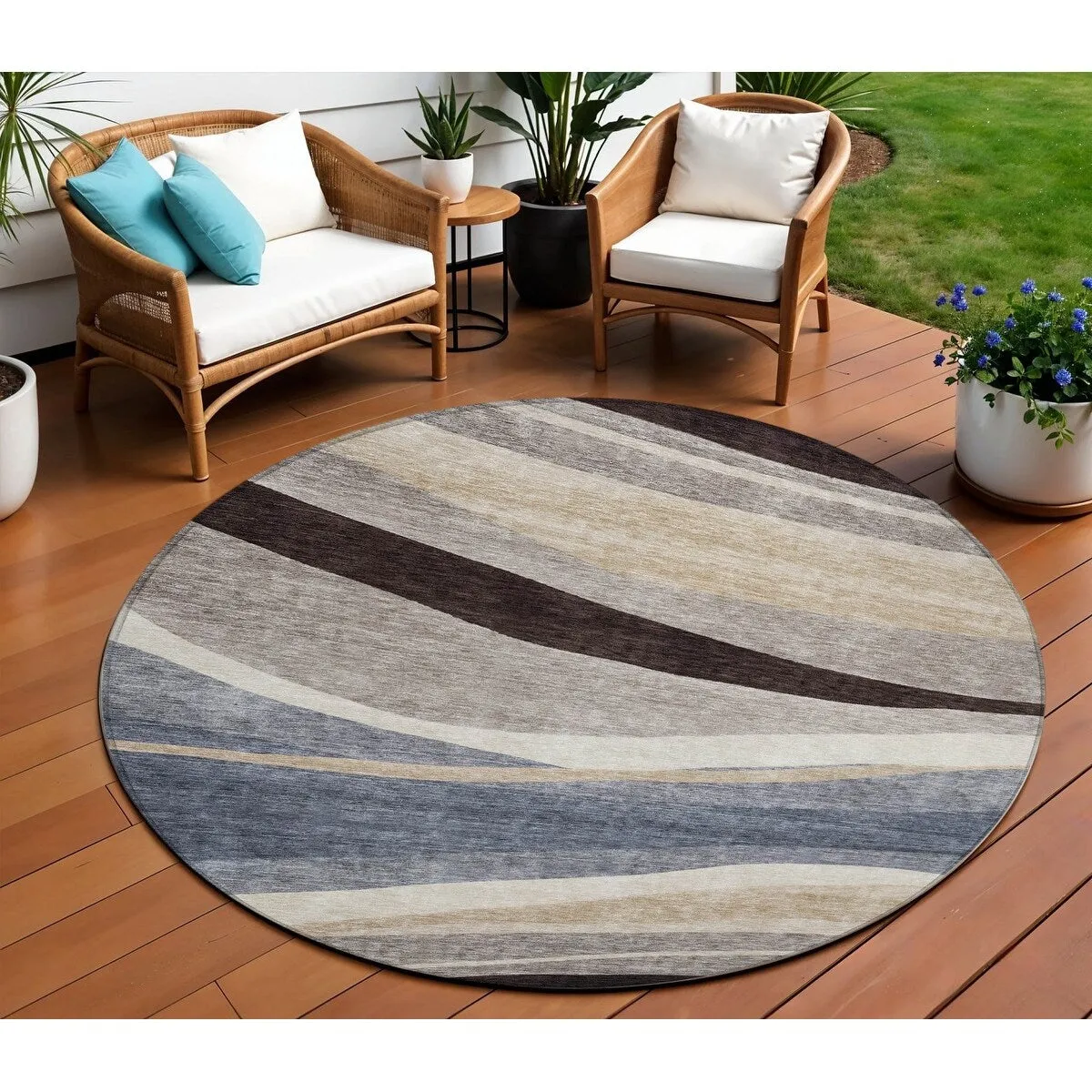 HomeRoots Abstract Transitional Rectangle Outdoor Rug