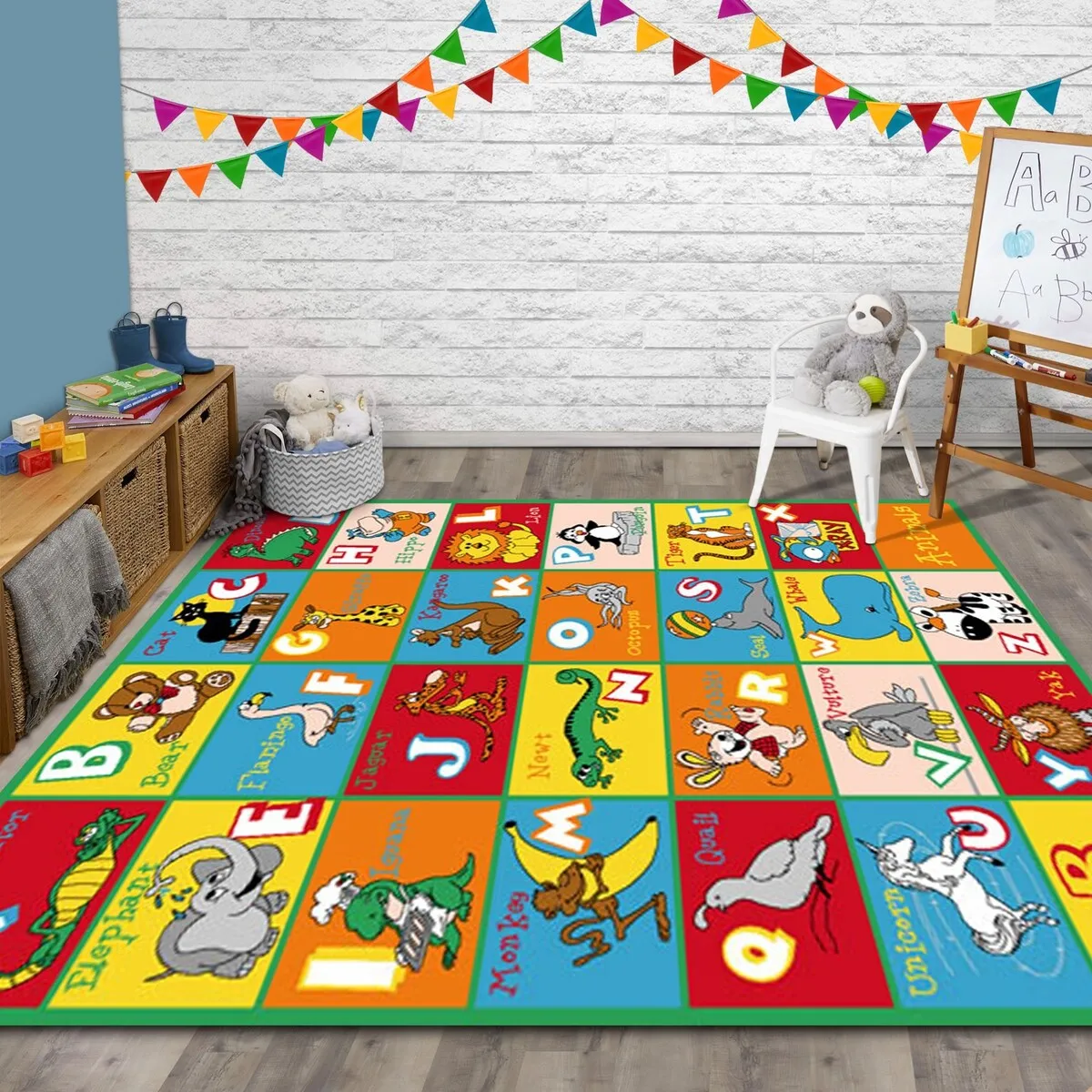 HR Alphabet Animals Educational Play Mat for Kids - Non-Slip Rug (Yellow/Multi)