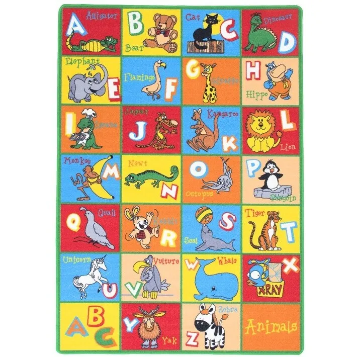 HR Alphabet Animals Educational Play Mat for Kids - Non-Slip Rug (Yellow/Multi)