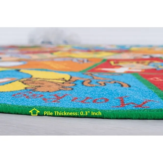 HR Alphabet Animals Educational Play Mat for Kids - Non-Slip Rug (Yellow/Multi)