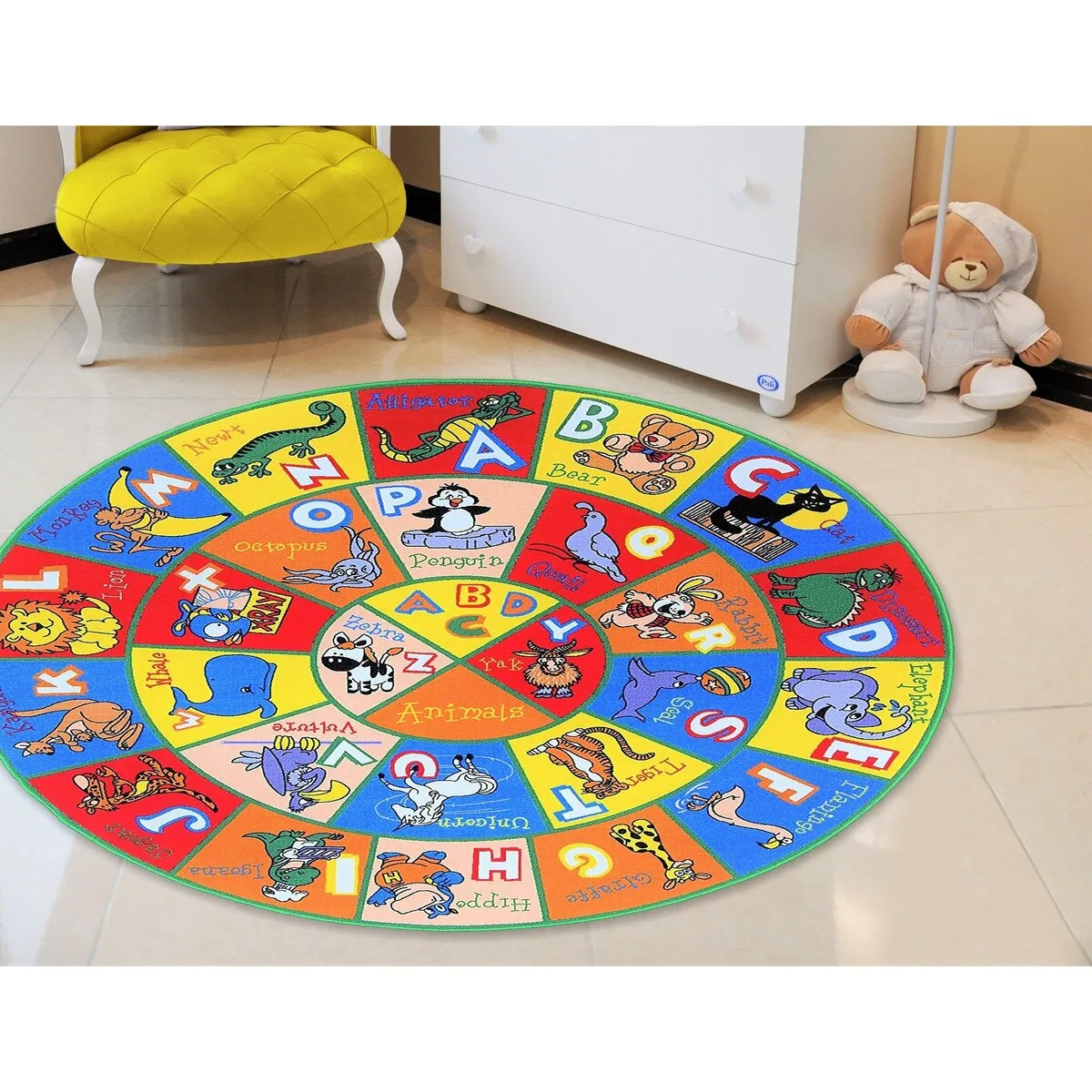 HR Alphabet Animals Educational Play Mat for Kids - Non-Slip Rug (Yellow/Multi)