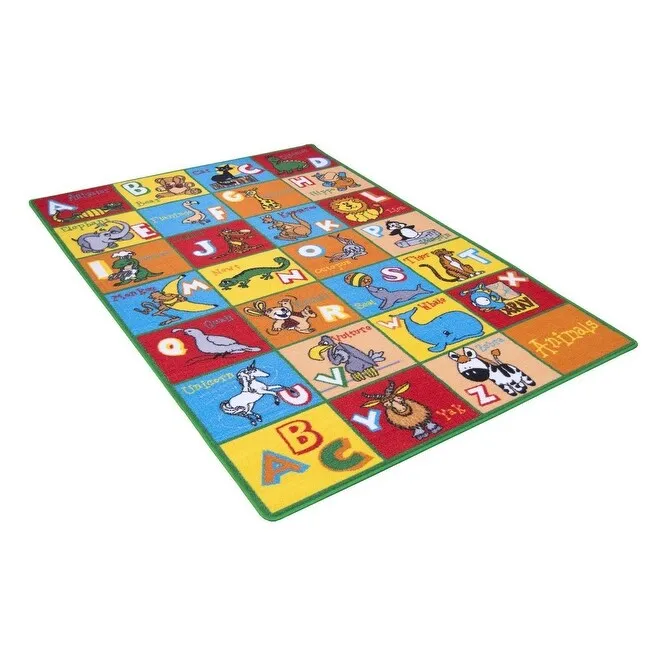 HR Alphabet Animals Educational Play Mat for Kids - Non-Slip Rug (Yellow/Multi)