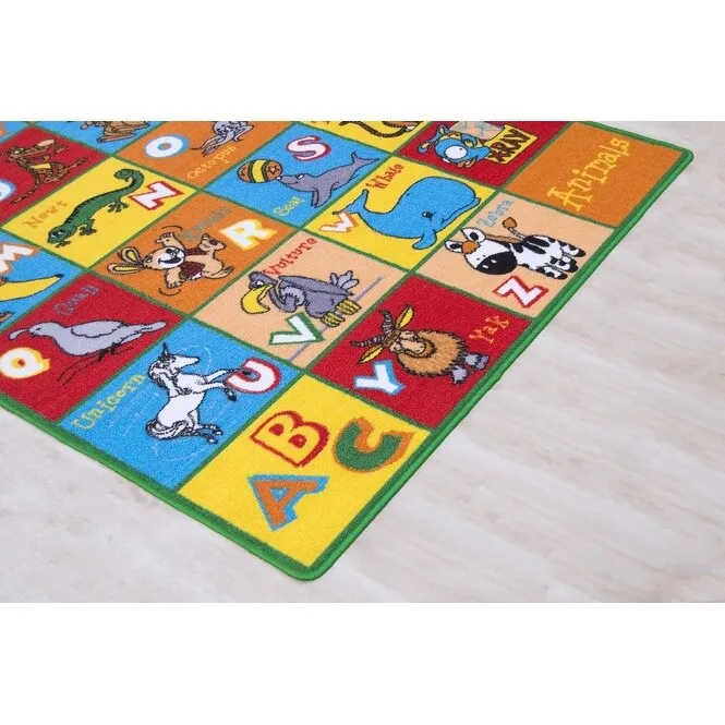 HR Alphabet Animals Educational Play Mat for Kids - Non-Slip Rug (Yellow/Multi)