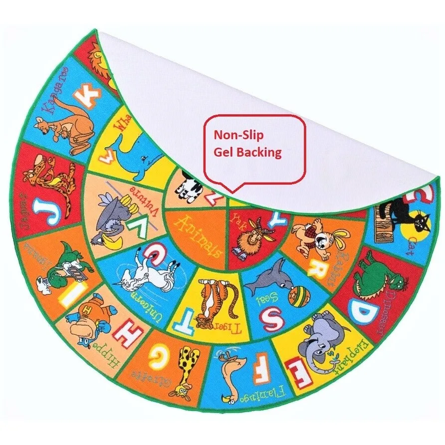 HR Alphabet Animals Educational Play Mat for Kids - Non-Slip Rug (Yellow/Multi)
