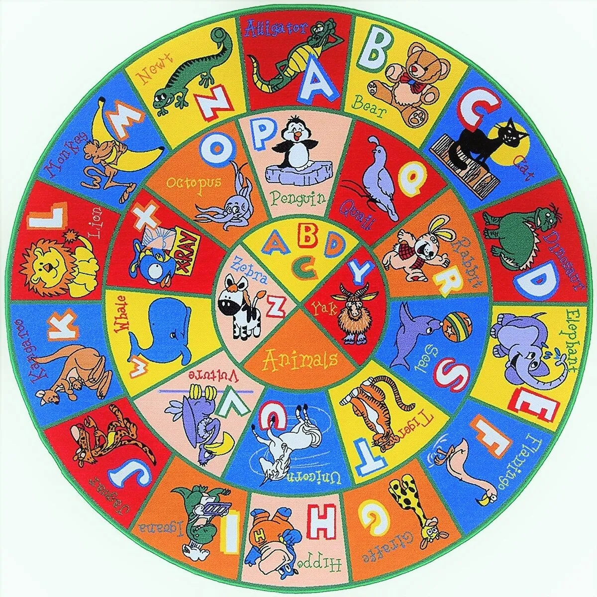 HR Alphabet Animals Educational Play Mat for Kids - Non-Slip Rug (Yellow/Multi)