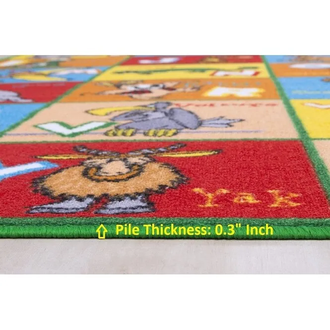 HR Alphabet Animals Educational Play Mat for Kids - Non-Slip Rug (Yellow/Multi)