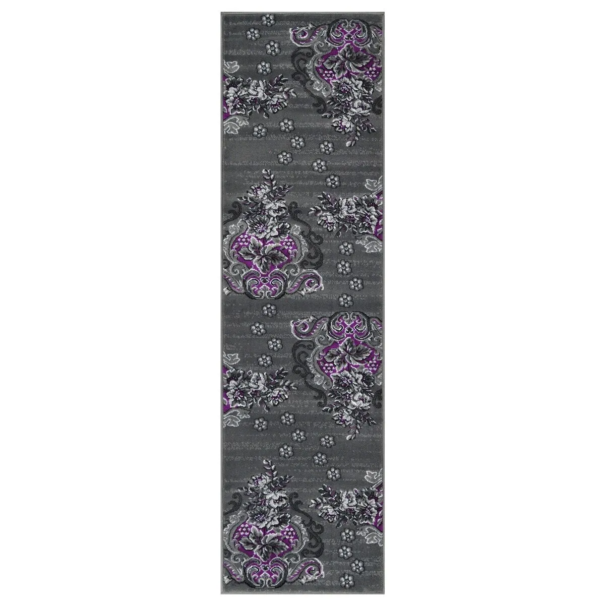 HR Floral Swirls Design Pattern Modern Area Rug Purple Grey Silver Black Contemporary