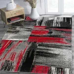 HR Lava. Grey. Silver. Black. Abstract Contemporary Design Brush Pattern Rug