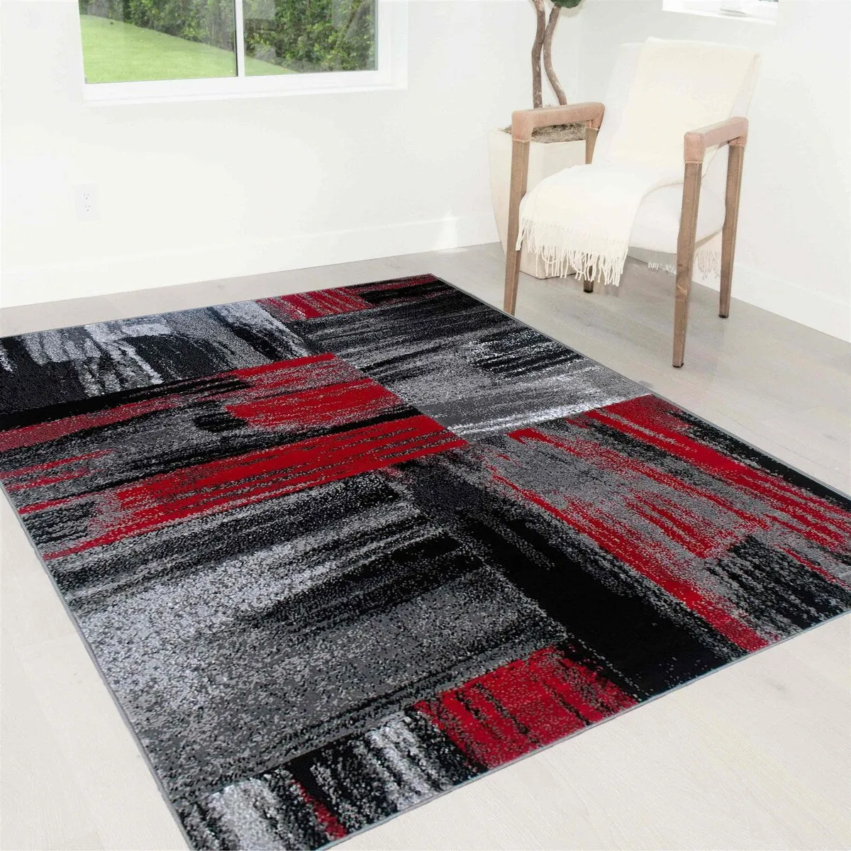 HR Lava. Grey. Silver. Black. Abstract Contemporary Design Brush Pattern Rug