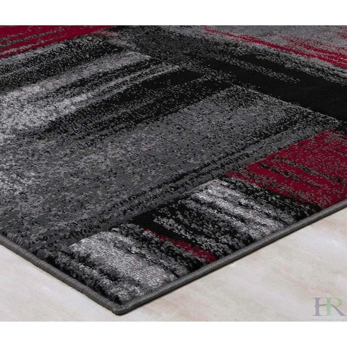 HR Lava. Grey. Silver. Black. Abstract Contemporary Design Brush Pattern Rug