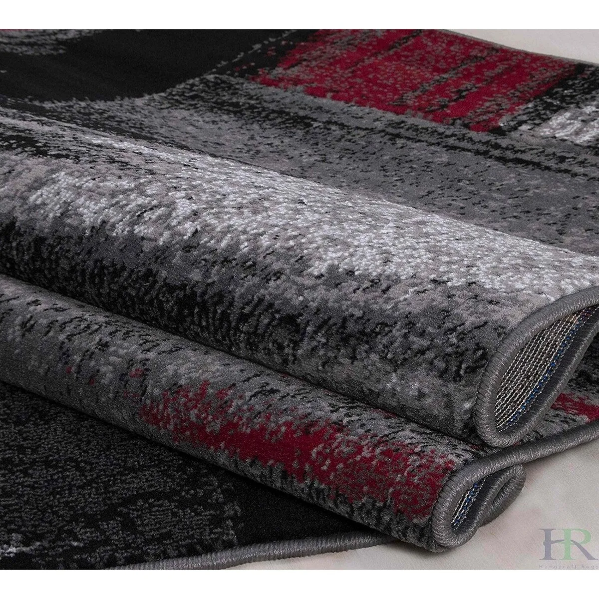 HR Lava. Grey. Silver. Black. Abstract Contemporary Design Brush Pattern Rug