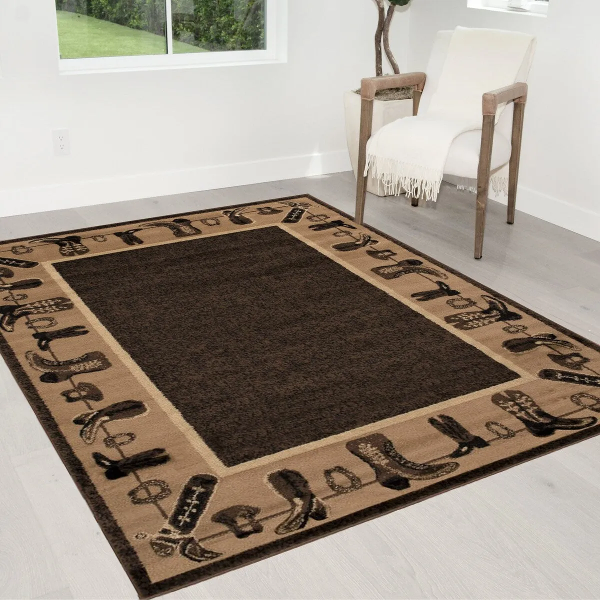 HR Nature Animals Geometric Area Rug - Abstract Chocolate/Beige (Cowboy Boots/Hat)