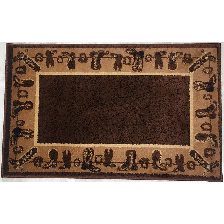 HR Nature Animals Geometric Area Rug - Abstract Chocolate/Beige (Cowboy Boots/Hat)