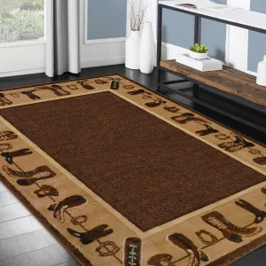 HR Nature Animals Geometric Area Rug - Abstract Chocolate/Beige (Cowboy Boots/Hat)