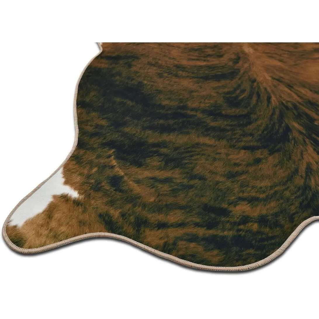HR Print Non-Slip Faux Cowhide Brown Area Rug for Cabin and Lodge
