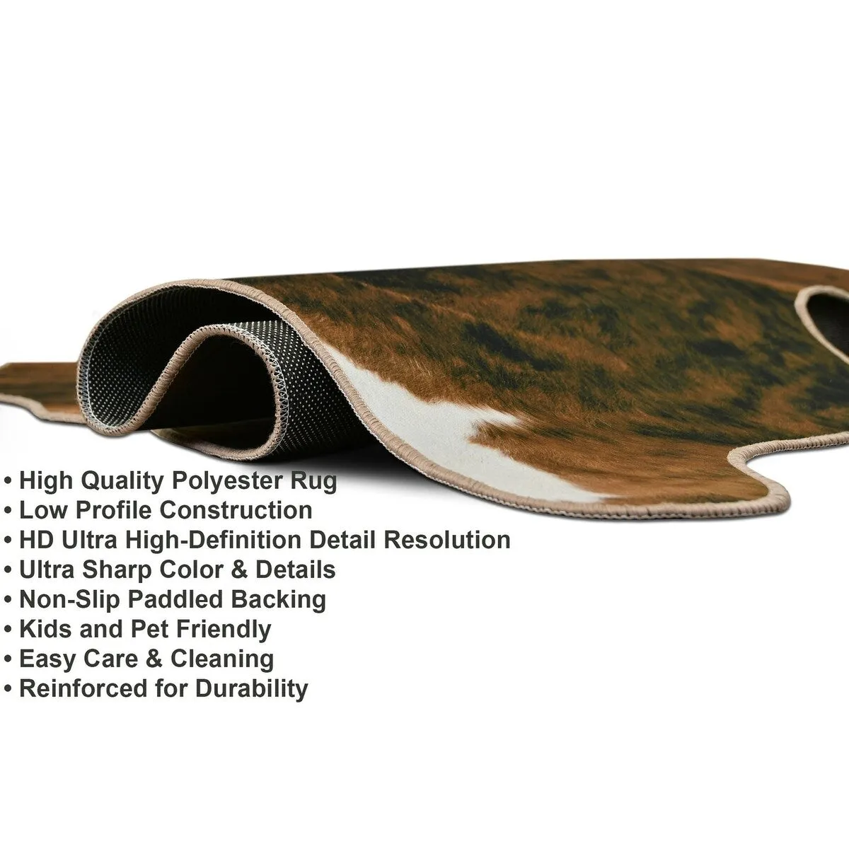 HR Print Non-Slip Faux Cowhide Brown Area Rug for Cabin and Lodge