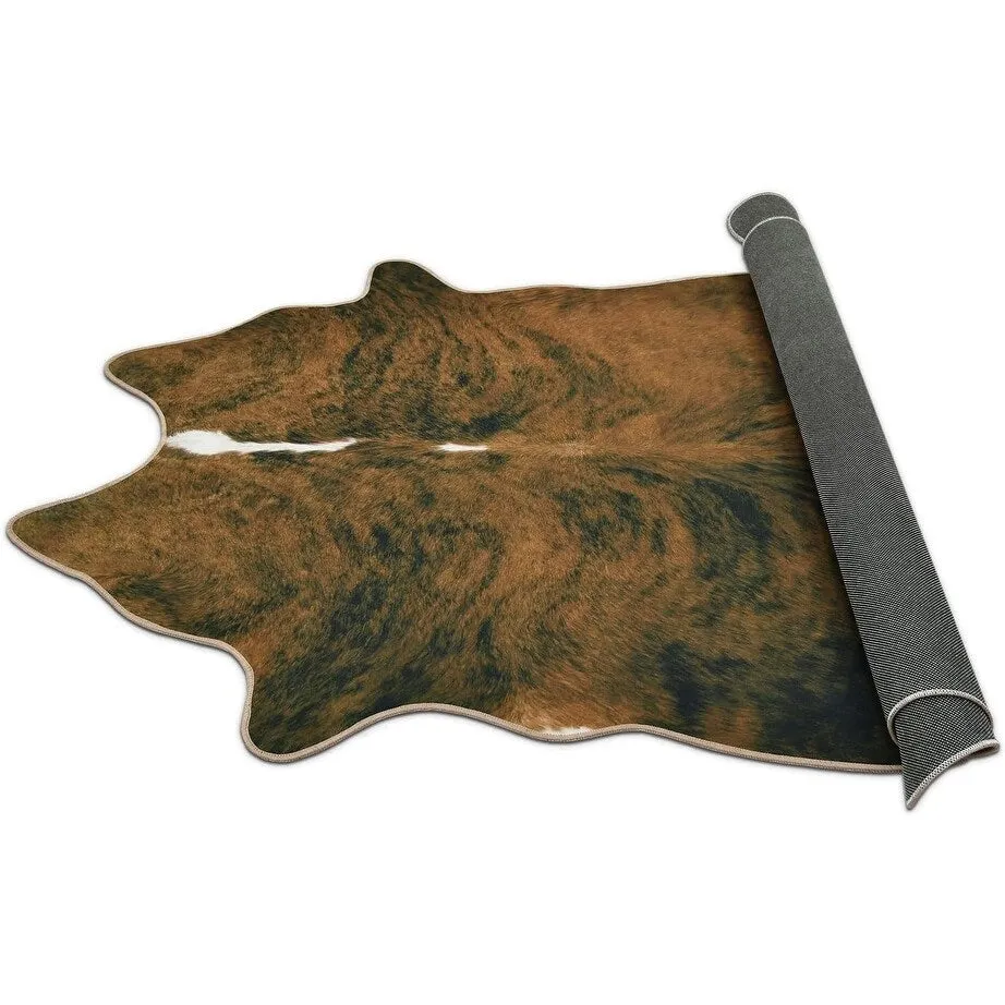 HR Print Non-Slip Faux Cowhide Brown Area Rug for Cabin and Lodge