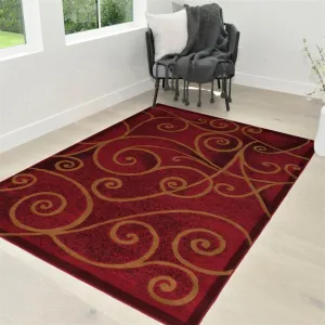HR Red. Mocha and Multi Modern Contemporary Area Rugs-Abstract with Wavy Swirls -Shed Free