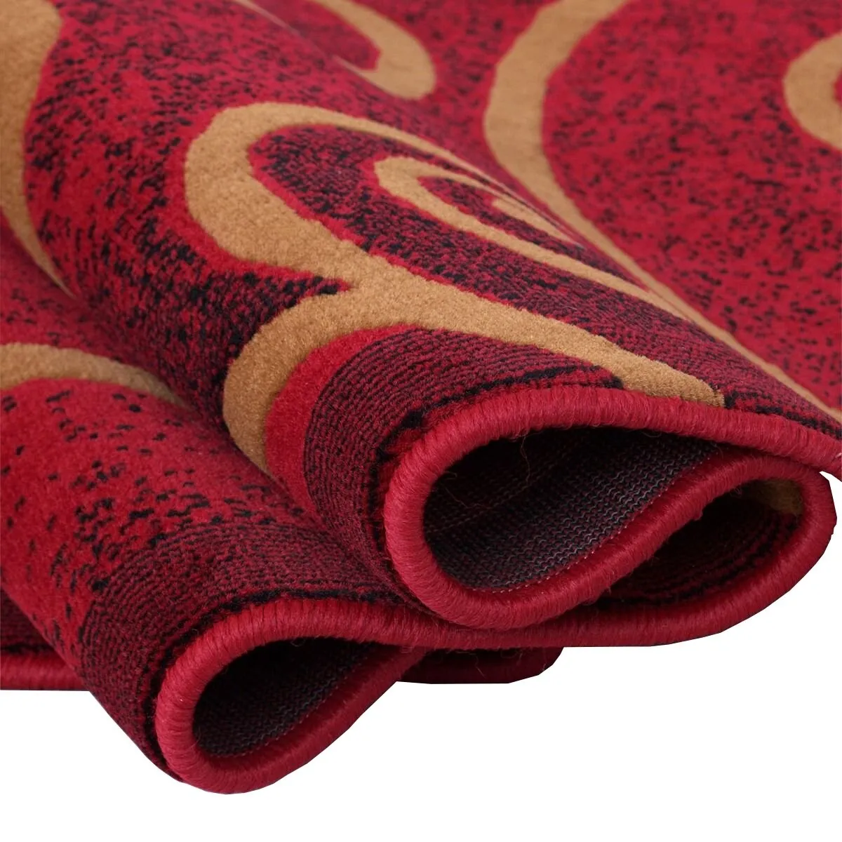 HR Red. Mocha and Multi Modern Contemporary Area Rugs-Abstract with Wavy Swirls -Shed Free