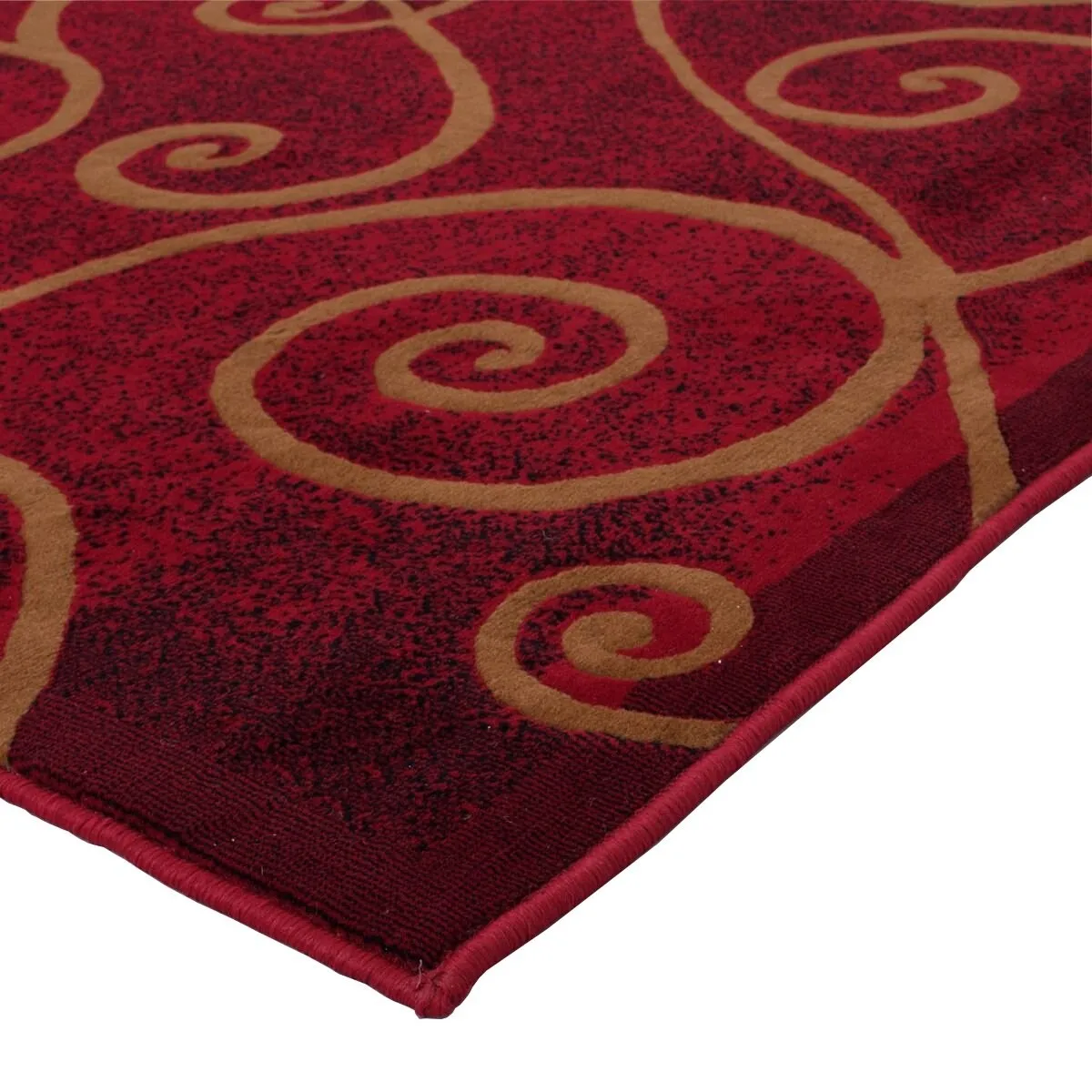 HR Red. Mocha and Multi Modern Contemporary Area Rugs-Abstract with Wavy Swirls -Shed Free