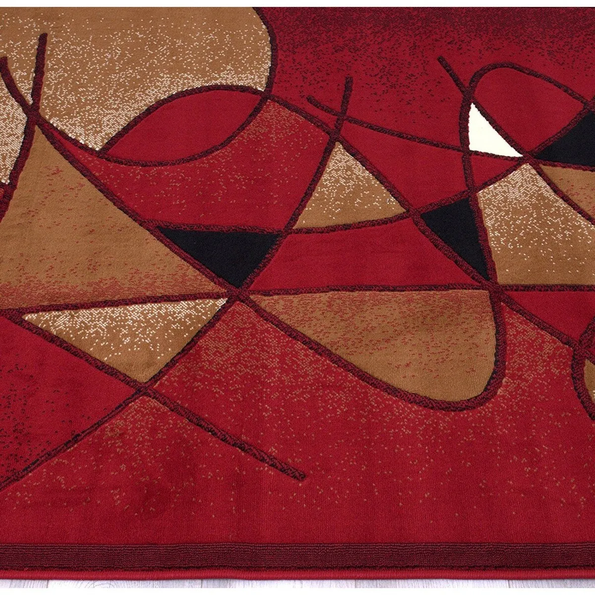 HR Red. Mocha. Ivory. Black and Multi Modern Contemporary Living Room Rug-Abstract Carpet with Geometric