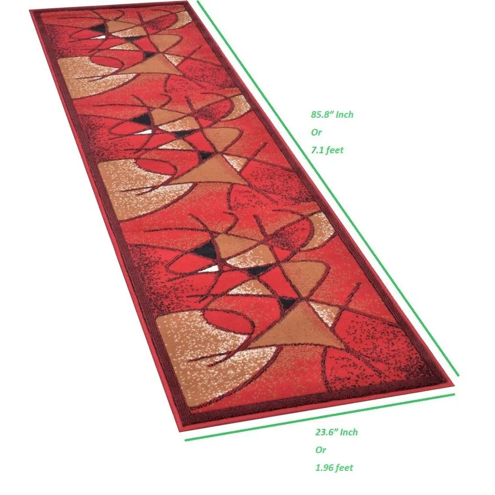 HR Red. Mocha. Ivory. Black and Multi Modern Contemporary Living Room Rug-Abstract Carpet with Geometric
