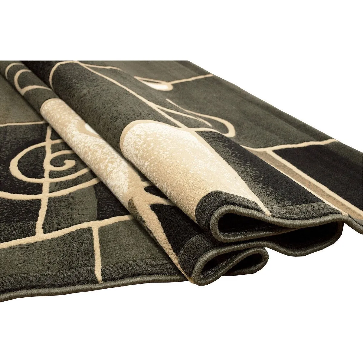 HR Sage Green. Mocha. Beige and Multi Modern Contemporary Area Rugs-Abstract with Wavy Swirls -Shed Free