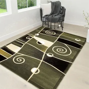 HR Sage Green. Mocha. Beige and Multi Modern Contemporary Area Rugs-Abstract with Wavy Swirls -Shed Free