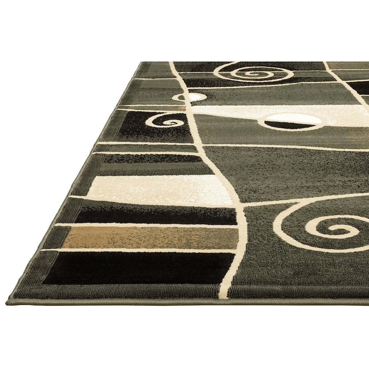 HR Sage Green. Mocha. Beige and Multi Modern Contemporary Area Rugs-Abstract with Wavy Swirls -Shed Free