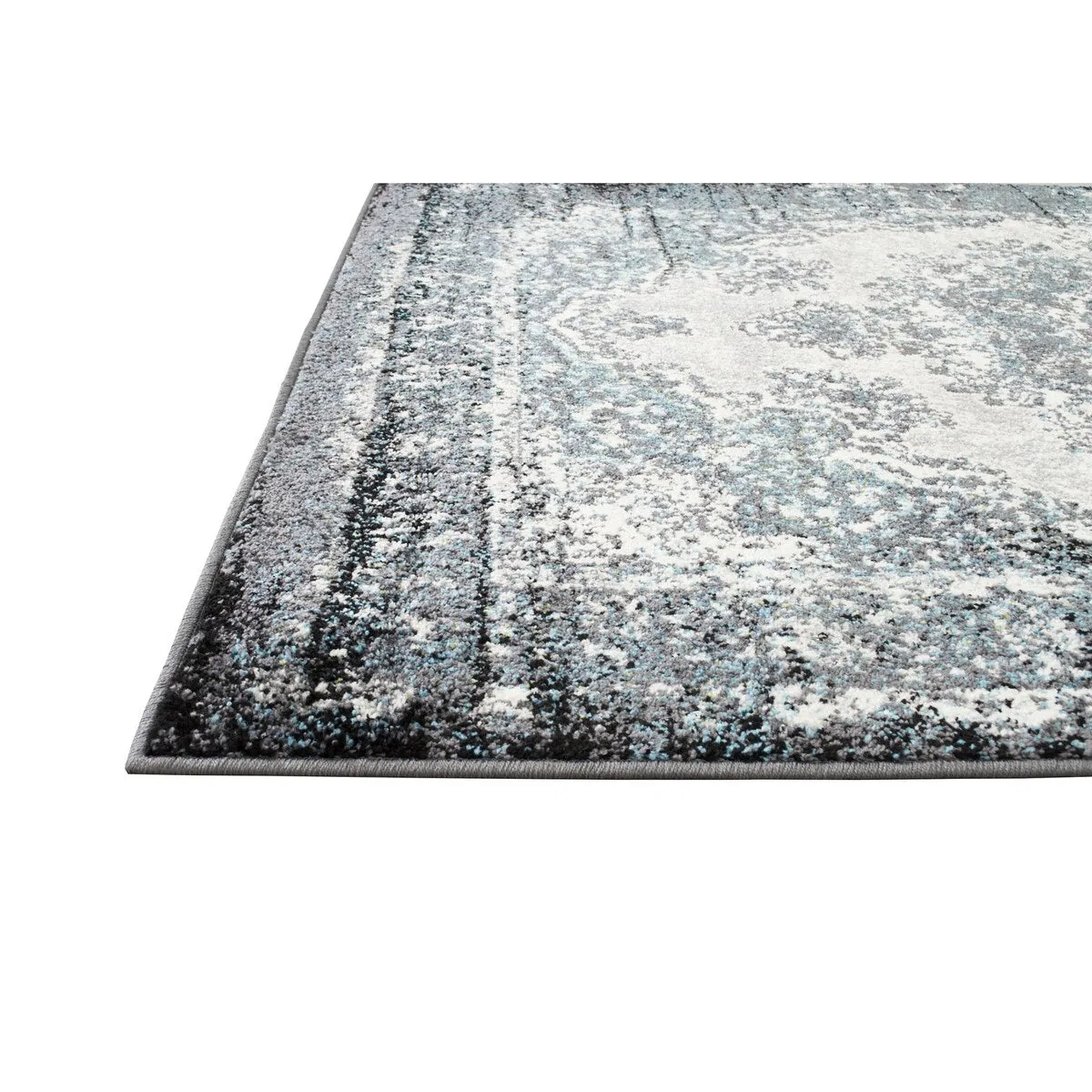 HR Timeless Elegance: White and Charcoal Blue Faded Oriental Distressed Area Rug  Vintage with Abstract Floral Charm