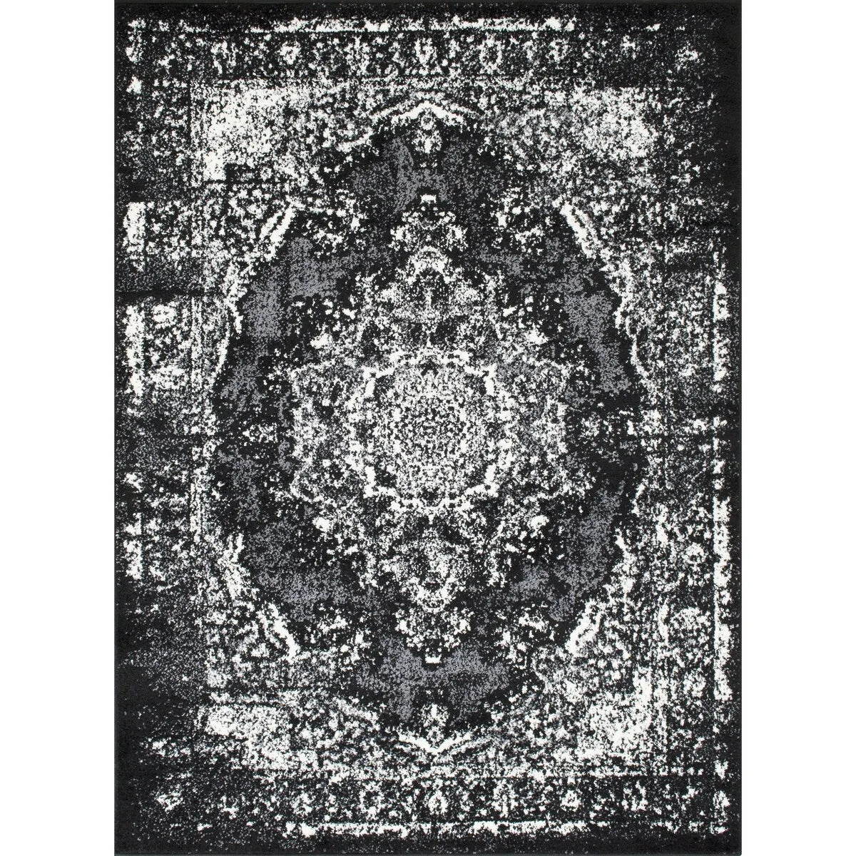 HR Timeless Elegance: White and Charcoal Blue Faded Oriental Distressed Area Rug  Vintage with Abstract Floral Charm