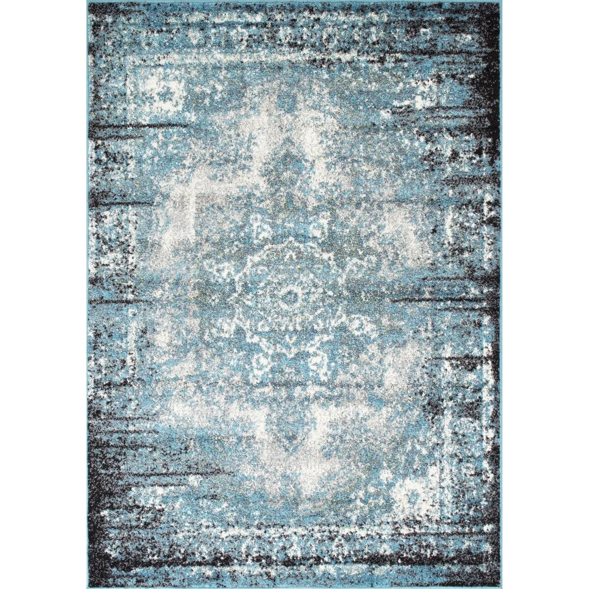 HR Timeless Elegance: White and Charcoal Blue Faded Oriental Distressed Area Rug  Vintage with Abstract Floral Charm