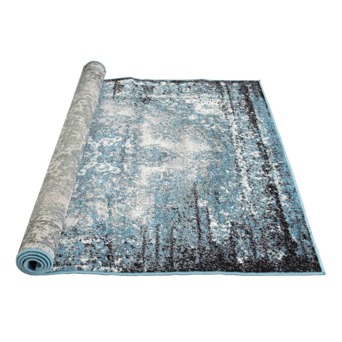 HR Timeless Elegance: White and Charcoal Blue Faded Oriental Distressed Area Rug  Vintage with Abstract Floral Charm