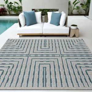 HR Waterproof Geometric Striped Outdoor Rug Stain Fade-Resistant