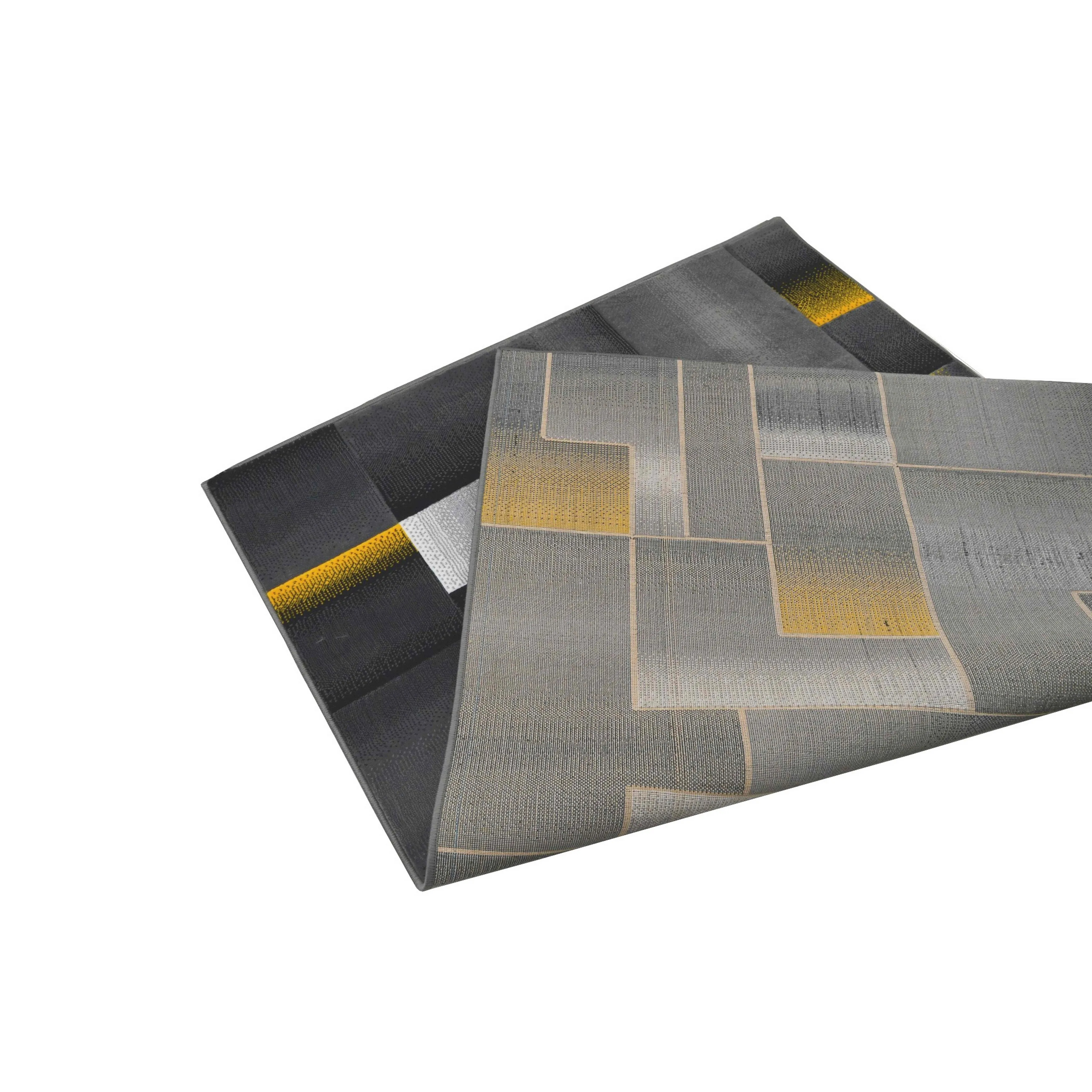 HR Yellow Grey Silver Abstract Rug Modern Contemporary Geometric Square Design
