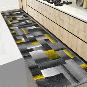 HR Yellow Grey Silver Abstract Rug Modern Contemporary Geometric Square Design