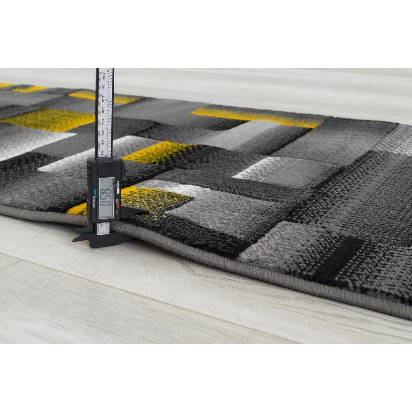 HR Yellow Grey Silver Abstract Rug Modern Contemporary Geometric Square Design