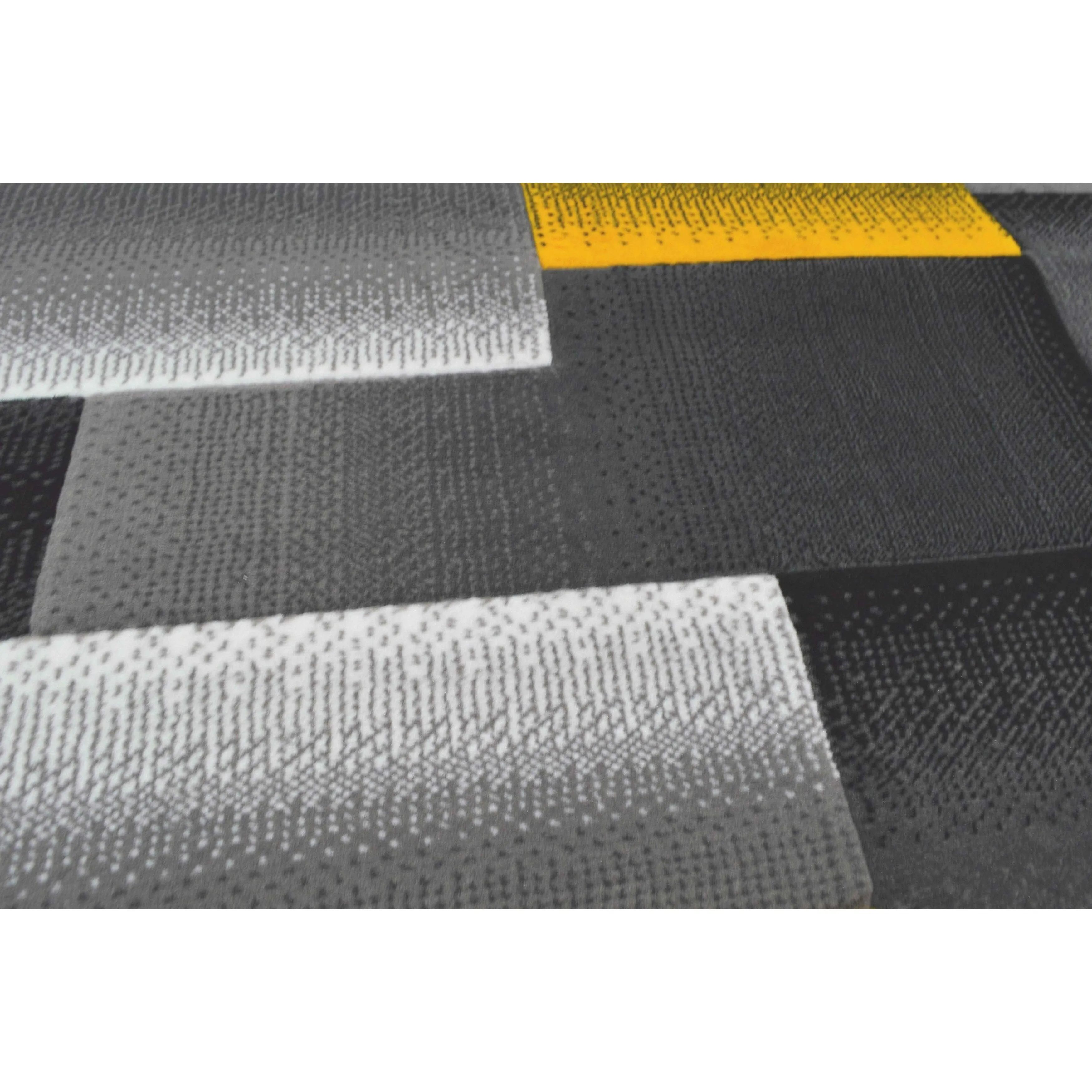 HR Yellow Grey Silver Abstract Rug Modern Contemporary Geometric Square Design