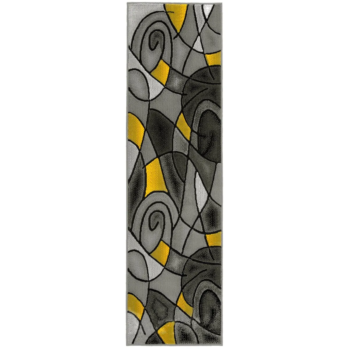 HR Yellow/Grey/Silver/Black/Abstract Area Rug Modern Contemporary Circles and Wavey Swirls Design Pattern